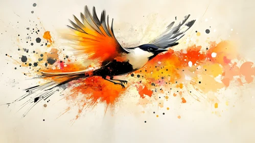 Abstract Bird Painting with Orange Hues