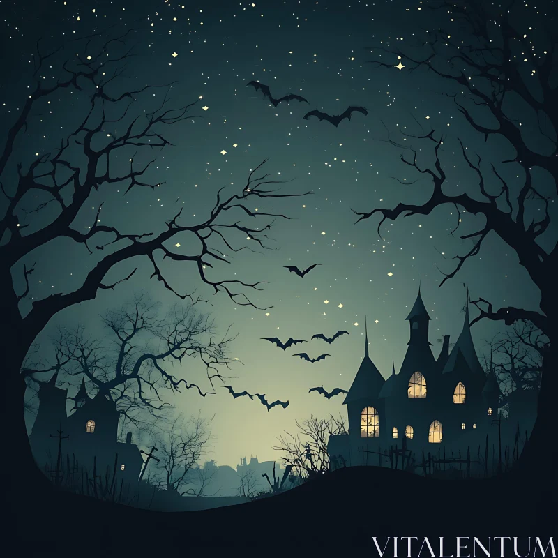 AI ART Spooky Halloween Night Scene