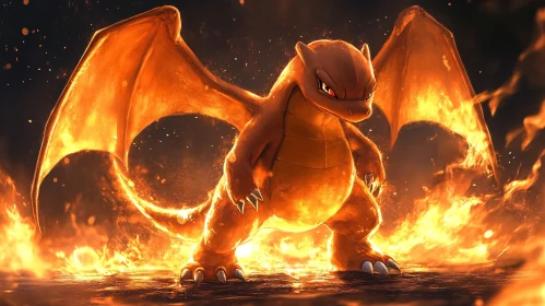 Majestic Flaming Dragon in a Fiery Inferno