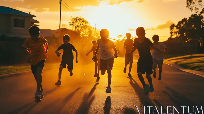 Kids having fun at sunset AI Image