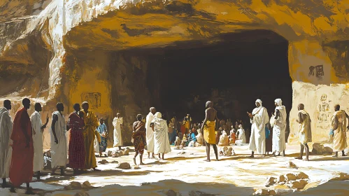 People Gathering Inside a Cave