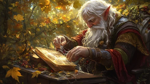 Elf's Magical Craft in Autumnal Setting