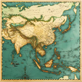 Detailed Antique Map of Asia