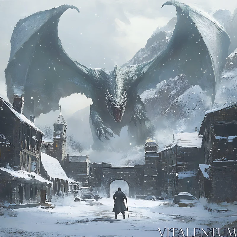 Winter Dragon Cityscape AI Image