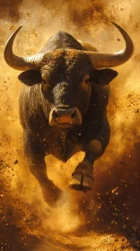 Dynamic Bull Running Through Dust