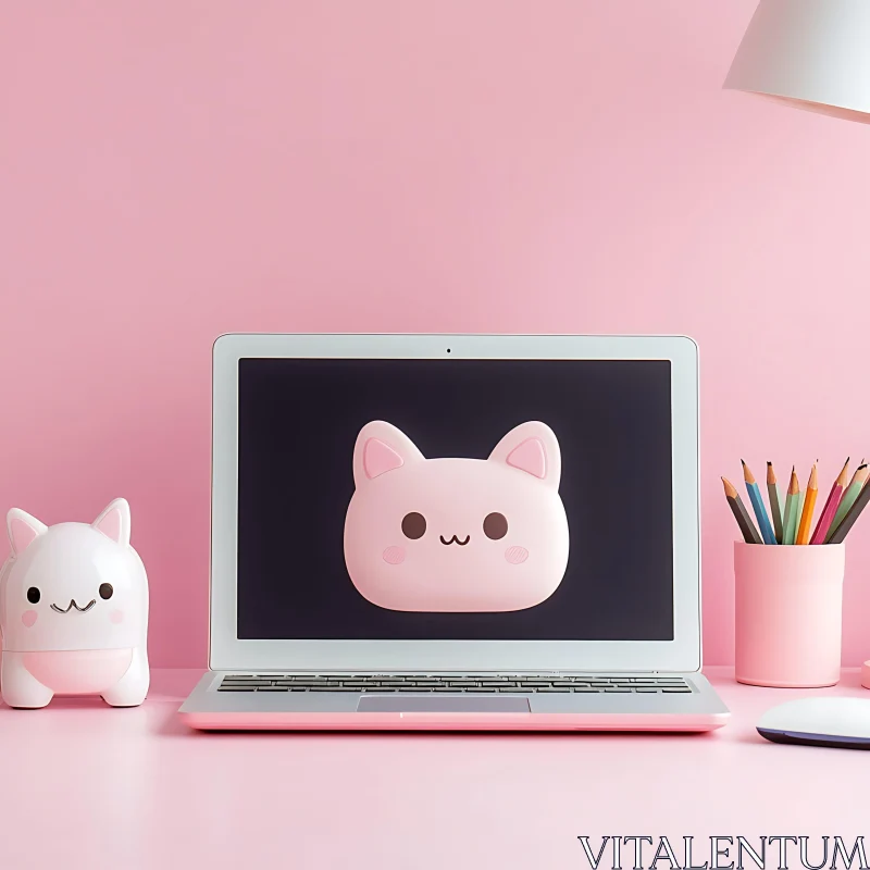 AI ART Adorable Kawaii Cat Desktop Setup