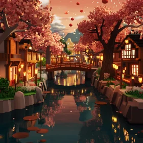 Sakura River City at Sunset