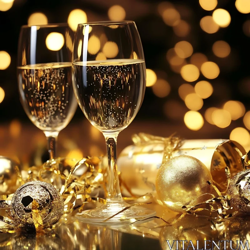 Festive Champagne Toast with Golden Decor AI Image