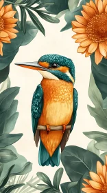 Kingfisher and Floral Surroundings