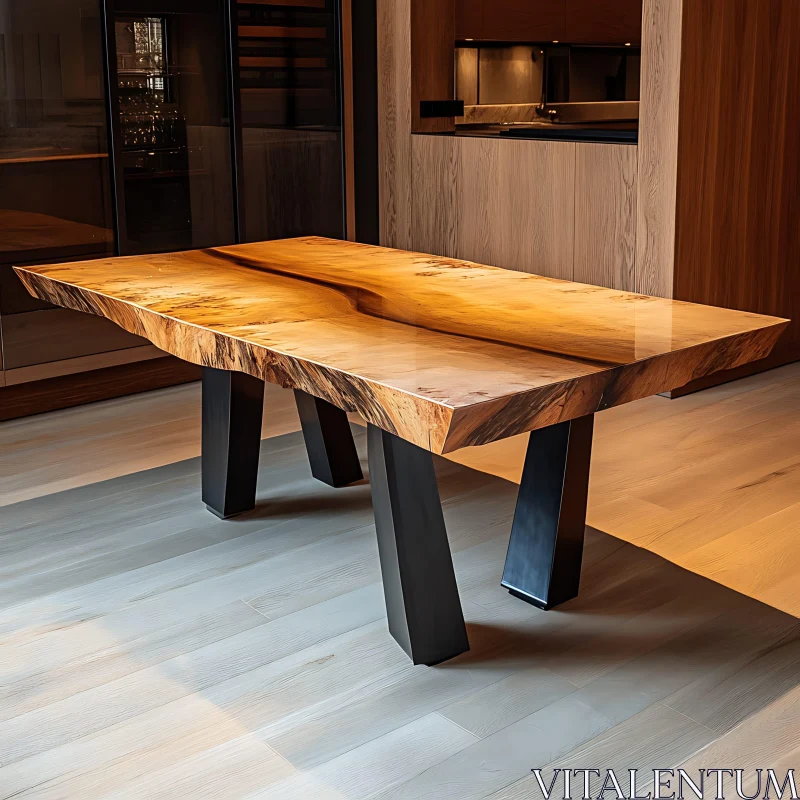 AI ART Stylishly Designed Wooden Table in Modern Kitchen