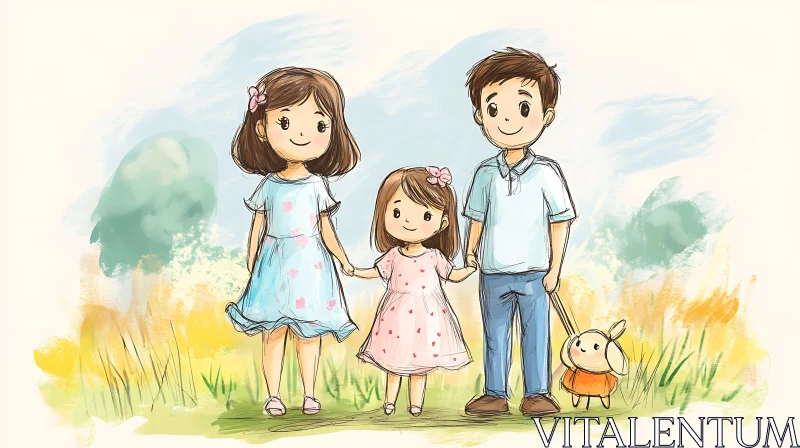 AI ART Whimsical Family Portrait with Pet Dog