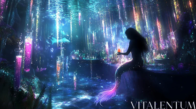 Mystical Mermaid in Submerged Lab AI Image