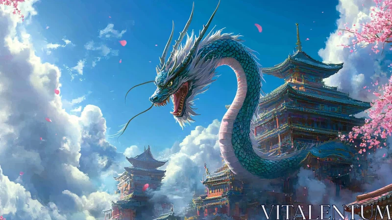 AI ART Dragon in the Sky over Asian Buildings