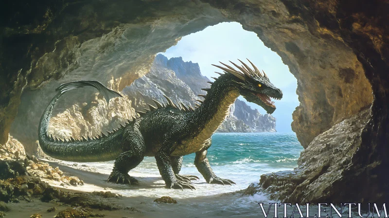 AI ART Coastal Dragon in Cave