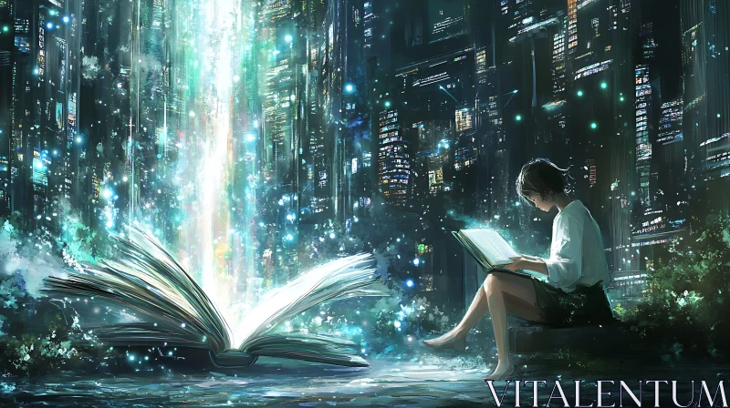 AI ART Luminous Book in Urban Fantasy Scene