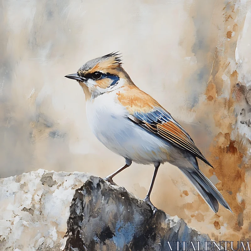 Peaceful Bird on Rock Painting AI Image