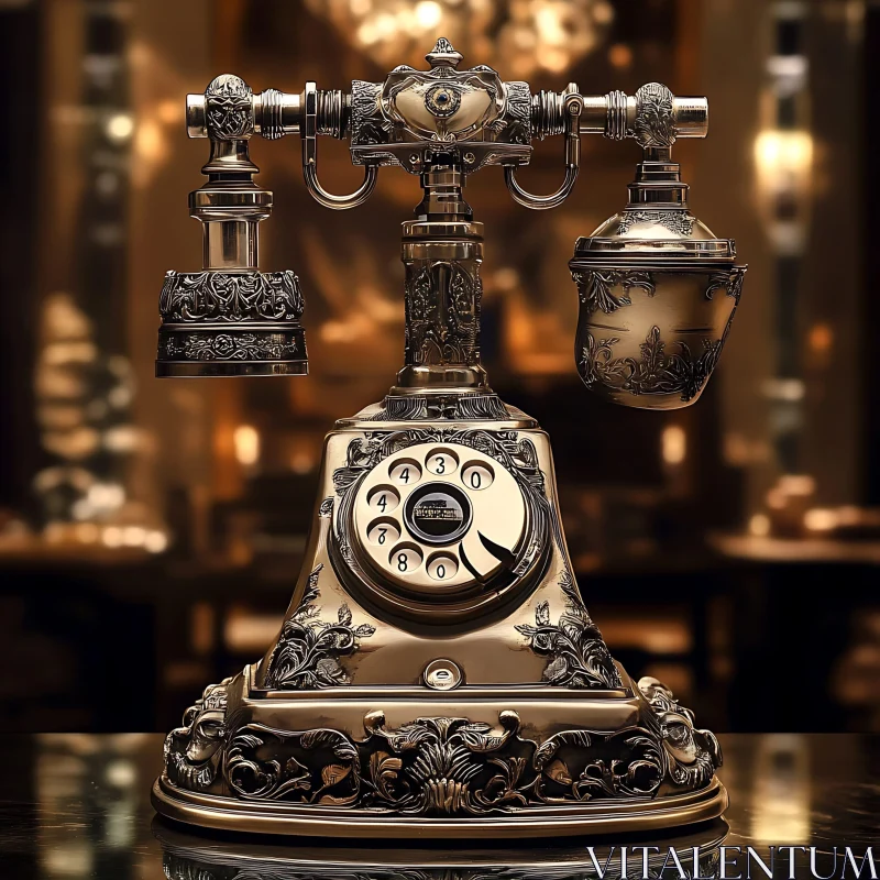 Classic Gold Antique Telephone AI Image