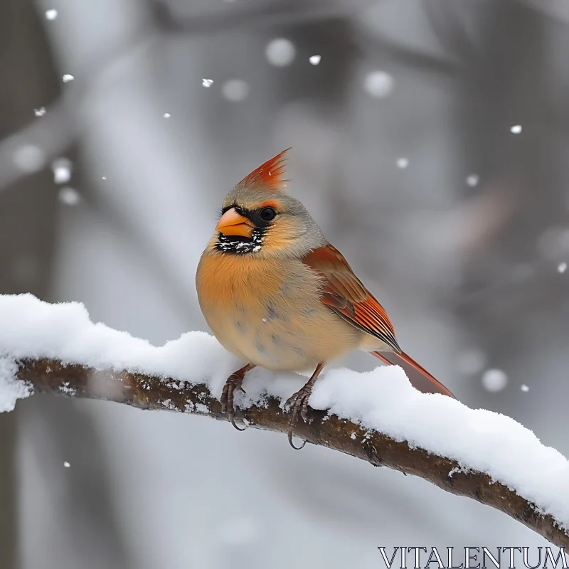 Winter Cardinal on Snowy Branch AI Image