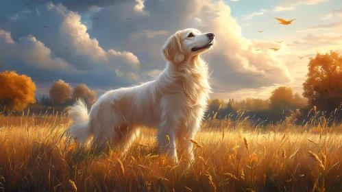 Serene Dog in Golden Grasses