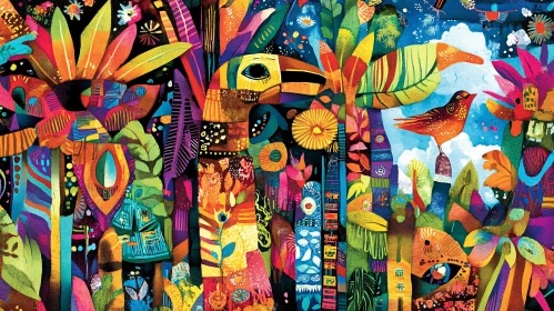Vivid Abstract Nature Scene with a Bird