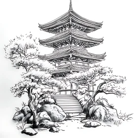 Detailed Pagoda Illustration