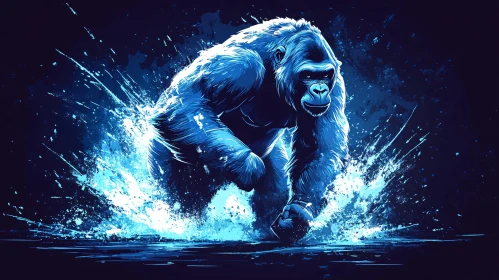 Gorilla in Blue Motion Art