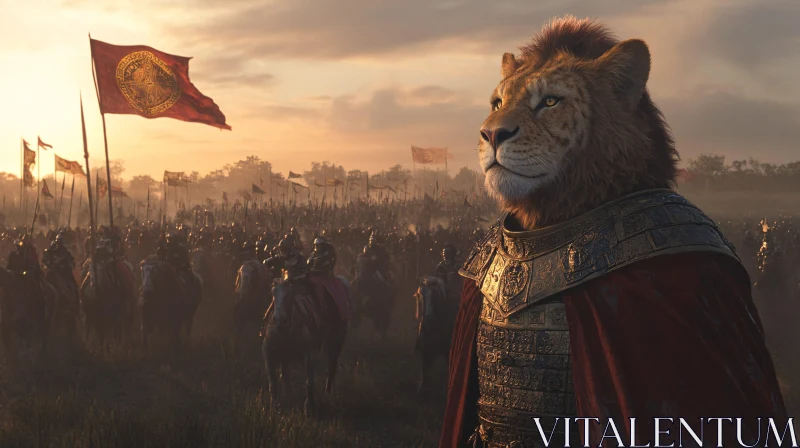 AI ART Armored Lion General at Sunset