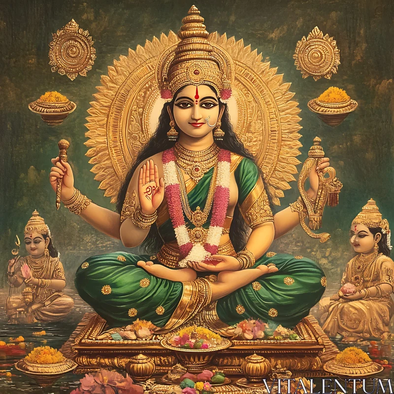 Serene Goddess in Lotus Position AI Image