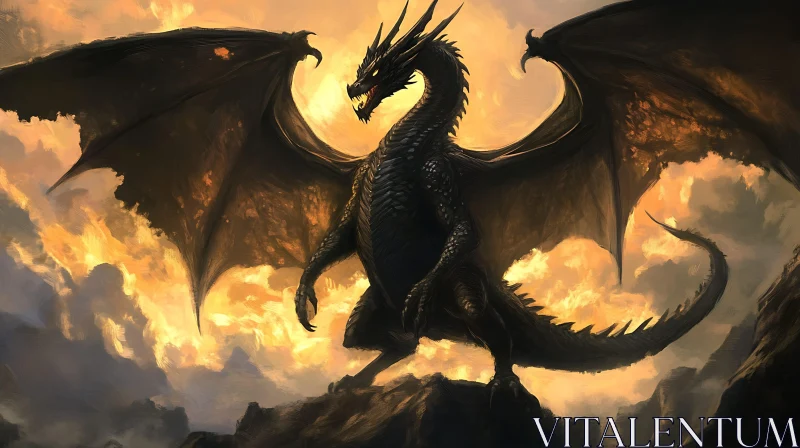 Fantasy Dragon with Black Scales AI Image