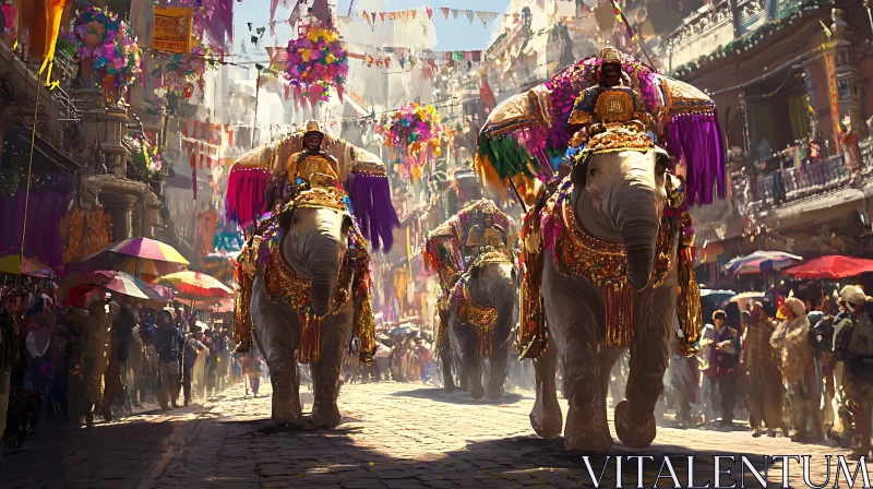 Elephants in Traditional Parade AI Image