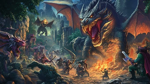 Fantasy Warriors Clash with Dragons