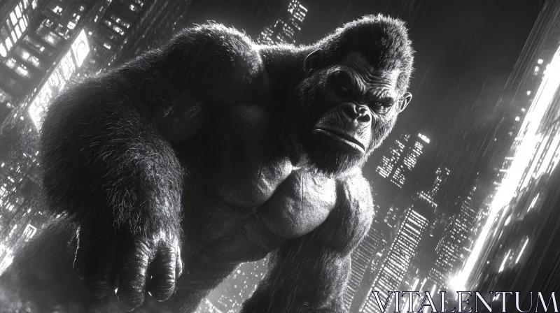 AI ART Urban Giant: Gorilla in Cityscape