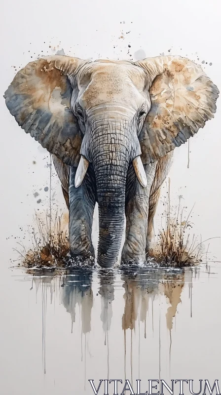 Elephant in Watercolor AI Image