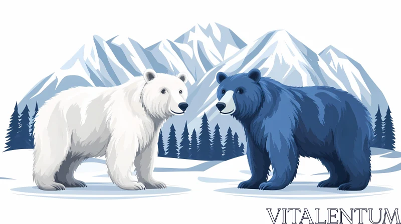 AI ART Winter Bears in Mountainous Terrain