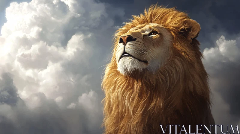 Regal Lion in Cloudscape AI Image