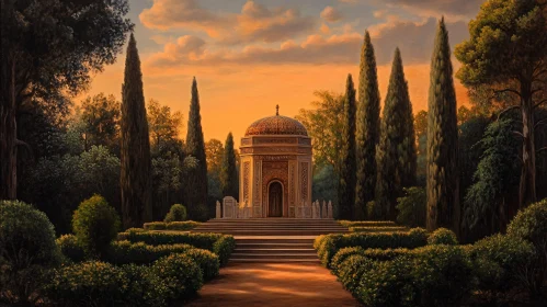 Sunset Garden with Classical Architecture