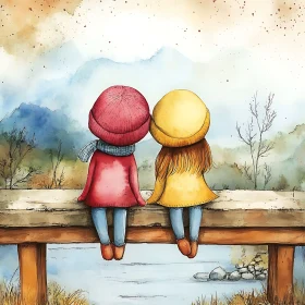 Children Friendship Watercolor Art