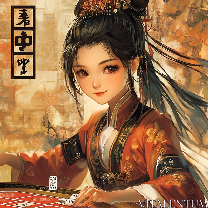 Chinese Beauty Playing Cards Artwork AI Image