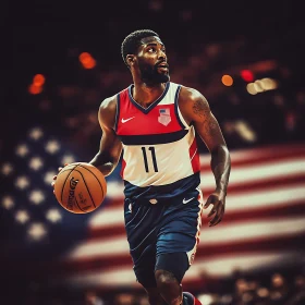 Athlete in USA Jersey Dribbling Ball
