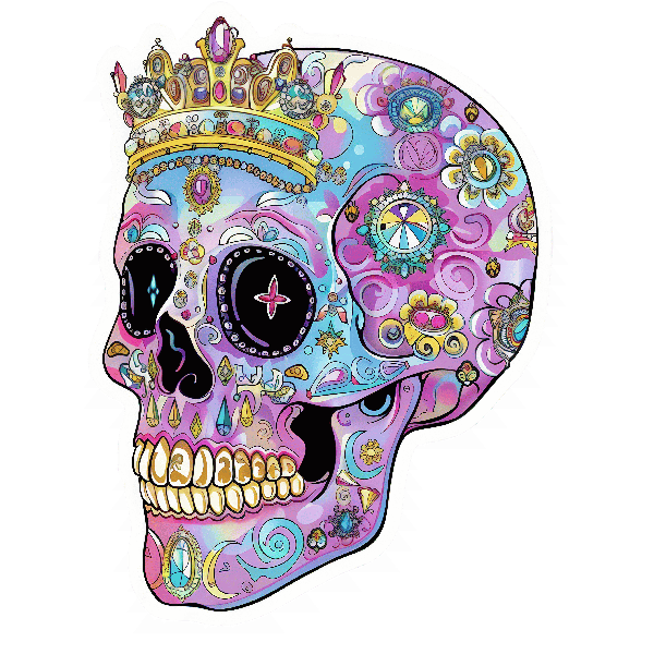 Fantasy Skull with Gemstones and Flowers