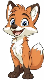 Cute Fox Cartoon with Blue Eyes