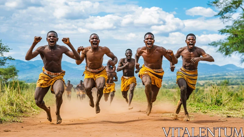 AI ART Joyful Run: African Men Celebrating Together