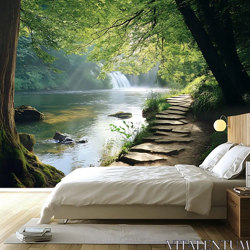 Relaxing Bedroom with Nature Wall Art AI Image