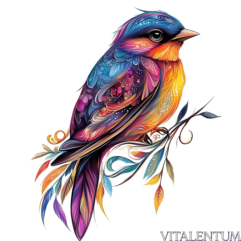 AI ART Artistic Bird with Floral Details