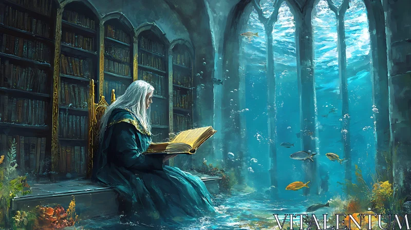 AI ART Submerged Study: A Wizard's Aquatic Retreat