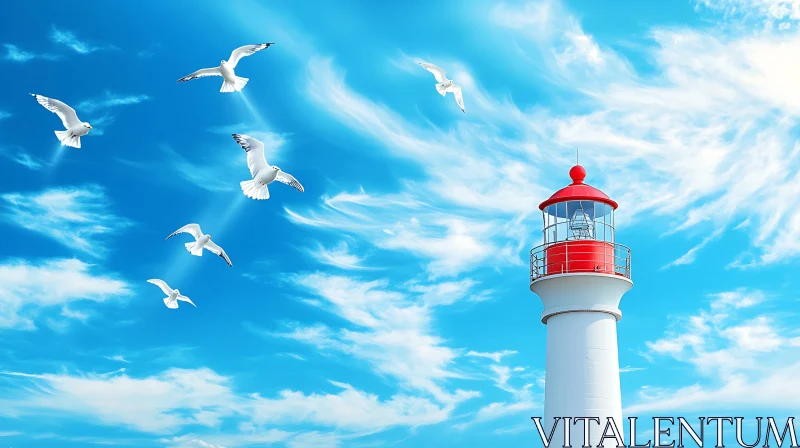 AI ART Seagulls Flying Near Lighthouse