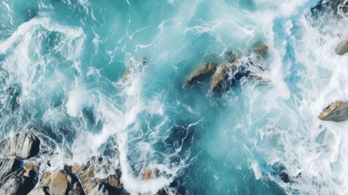 Captivating Aerial View of Waves Crashing on Rocks | Minimalist Backgrounds