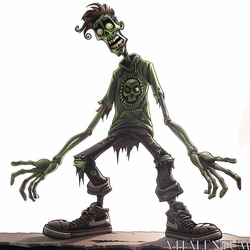 AI ART Cartoon Illustration of a Zombie on a Rock Surface