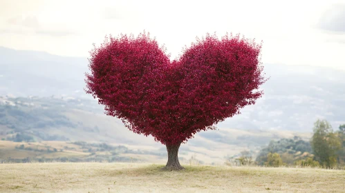 Red Heart Shaped Tree in Nature