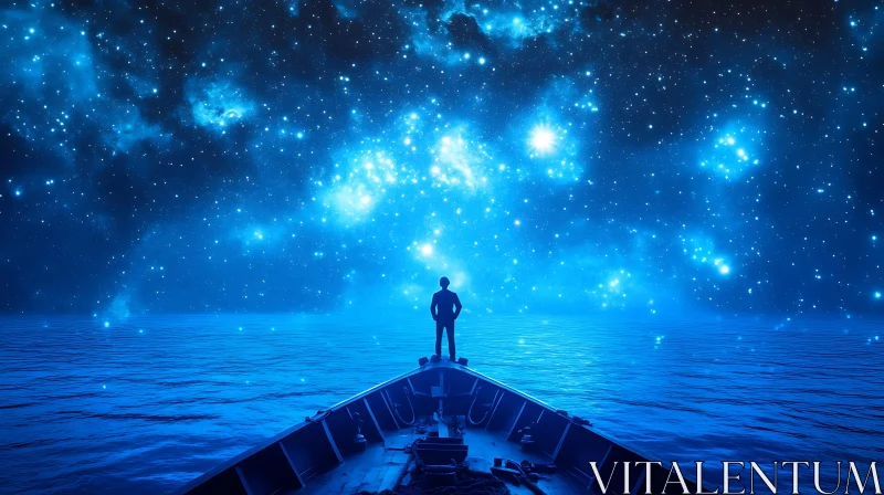 AI ART Celestial Waters: A Nighttime Boat Trip